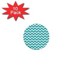 Turquoise & White Zigzag Pattern 1  Mini Button (10 Pack) 