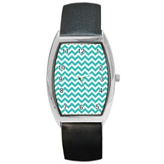 Turquoise & White Zigzag Pattern Barrel Style Metal Watch