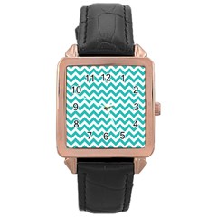Turquoise & White Zigzag Pattern Rose Gold Leather Watch 