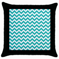 Turquoise & White Zigzag Pattern Throw Pillow Case (black) by Zandiepants