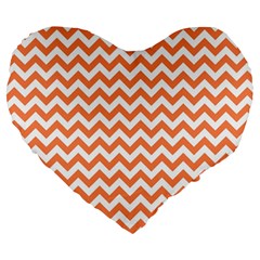 Tangerine Orange & White Zigzag Pattern Large 19  Premium Heart Shape Cushion by Zandiepants