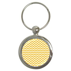 Sunny Yellow & White Zigzag Pattern Key Chain (round)