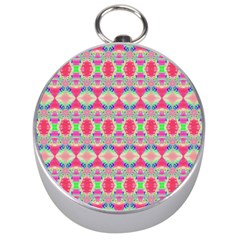 Pretty Pink Shapes Pattern Silver Compasses by BrightVibesDesign