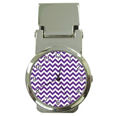 Royal Purple & White Zigzag Pattern Money Clip Watch