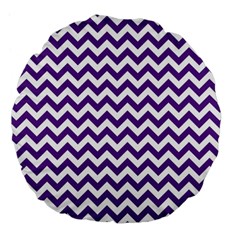 Royal Purple & White Zigzag Pattern Large 18  Premium Flano Round Cushion 