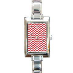 Poppy Red & White Zigzag Pattern Rectangle Italian Charm Watch