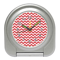 Poppy Red & White Zigzag Pattern Travel Alarm Clock