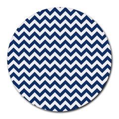 Navy Blue & White Zigzag Pattern Round Mousepad by Zandiepants