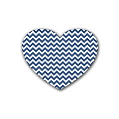 Navy Blue & White Zigzag Pattern Rubber Coaster (heart) by Zandiepants