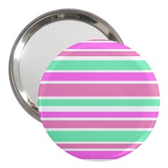 Pink Green Stripes 3  Handbag Mirrors by BrightVibesDesign