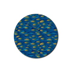 Blue Waves Rubber Coaster (round)  by FunkyPatterns