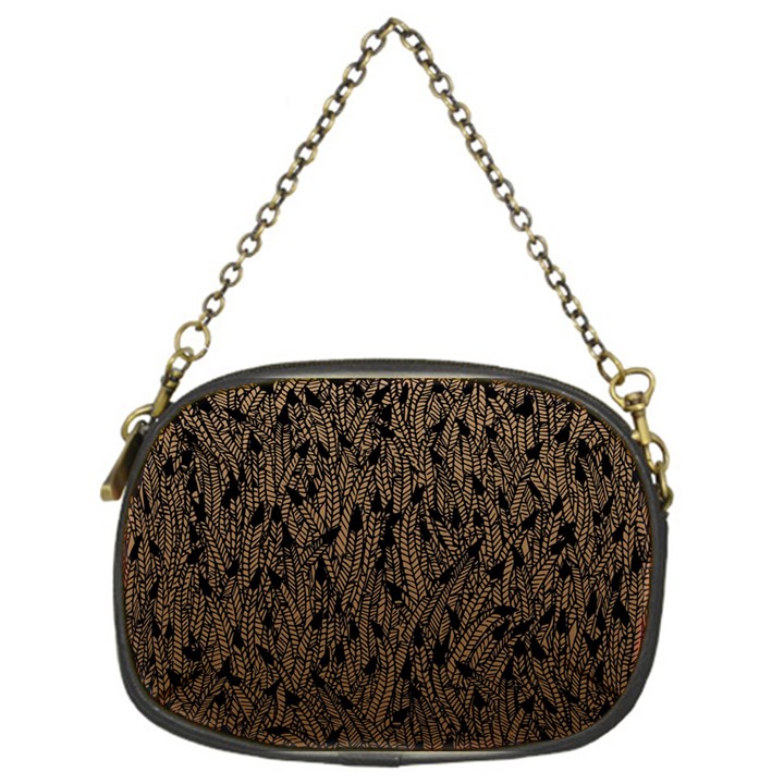 Brown Ombre feather pattern, black, Chain Purse (One Side)