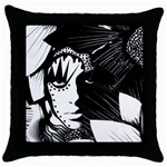 woman amongst flowers Black Throw Pillow Case Front