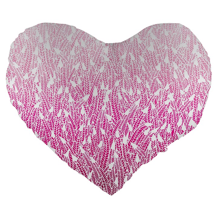 Pink Ombre feather pattern, white, Large 19  Premium Heart Shape Cushion