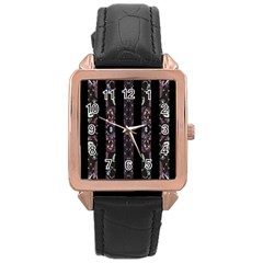 Oriental Floral Stripes Rose Gold Leather Watch  by dflcprints