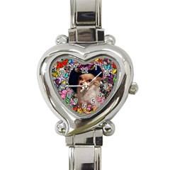 Chi Chi In Butterflies, Chihuahua Dog In Cute Hat Heart Italian Charm Watch by DianeClancy