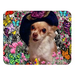 Chi Chi In Butterflies, Chihuahua Dog In Cute Hat Double Sided Flano Blanket (large)  by DianeClancy