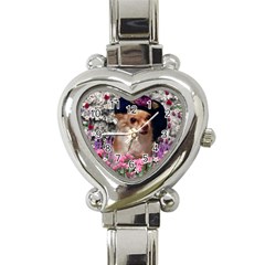 Chi Chi In Flowers, Chihuahua Puppy In Cute Hat Heart Italian Charm Watch by DianeClancy