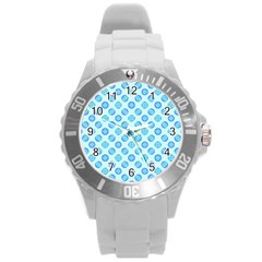 Pastel Turquoise Blue Retro Circles Round Plastic Sport Watch (l) by BrightVibesDesign