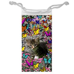 Emma In Butterflies I, Gray Tabby Kitten Jewelry Bags by DianeClancy