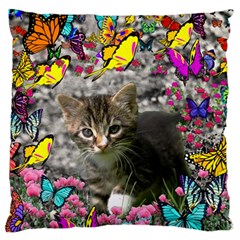 Emma In Butterflies I, Gray Tabby Kitten Large Cushion Case (one Side) by DianeClancy