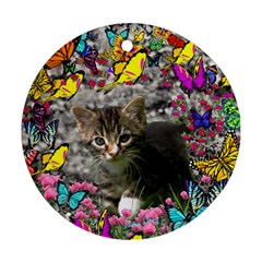Emma In Butterflies I, Gray Tabby Kitten Round Ornament (two Sides)  by DianeClancy