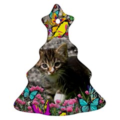 Emma In Butterflies I, Gray Tabby Kitten Ornament (christmas Tree) by DianeClancy