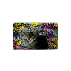 Emma In Butterflies I, Gray Tabby Kitten Cosmetic Bag (xs) by DianeClancy