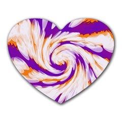 Tie Dye Purple Orange Abstract Swirl Heart Mousepads by BrightVibesDesign