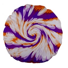 Tie Dye Purple Orange Abstract Swirl Large 18  Premium Flano Round Cushions by BrightVibesDesign