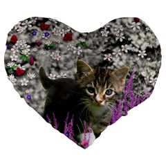 Emma In Flowers I, Little Gray Tabby Kitty Cat Large 19  Premium Flano Heart Shape Cushions by DianeClancy