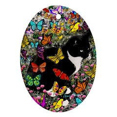 Freckles In Butterflies I, Black White Tux Cat Oval Ornament (two Sides) by DianeClancy