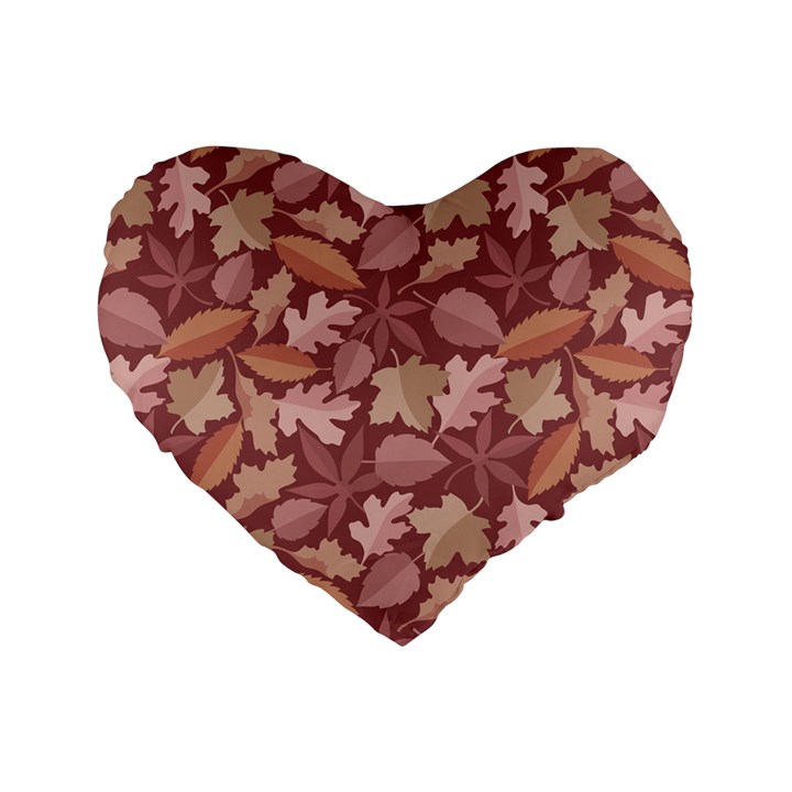 Marsala Leaves Pattern Standard 16  Premium Flano Heart Shape Cushions