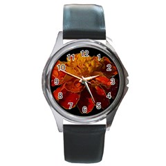 Marigold On Black Round Metal Watch by MichaelMoriartyPhotography
