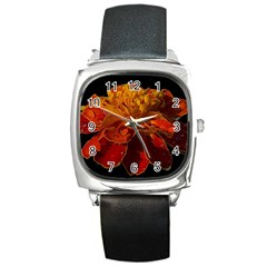 Marigold On Black Square Metal Watch by MichaelMoriartyPhotography