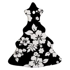 Black And White Hawaiian Christmas Tree Ornament (2 Sides) by AlohaStore