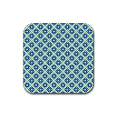 Crisscross Pastel Turquoise Blue Rubber Coaster (square)  by BrightVibesDesign