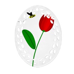 Red Tulip And Bee Ornament (oval Filigree)  by Valentinaart