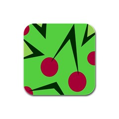 Cherries  Rubber Square Coaster (4 Pack)  by Valentinaart