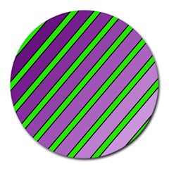 Purple And Green Lines Round Mousepads by Valentinaart
