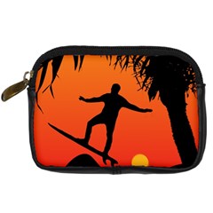 Man Surfing At Sunset Graphic Illustration Digital Camera Cases by dflcprints