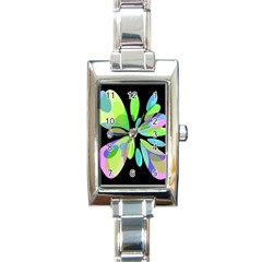 Green Abstract Flower Rectangle Italian Charm Watch by Valentinaart