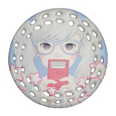 Gamegirl Girl Play With Star Round Filigree Ornament (2side)