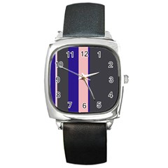 Purple, Pink And Gray Lines Square Metal Watch by Valentinaart