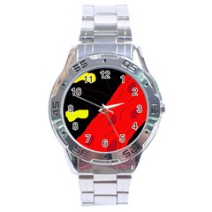 Red Abstraction Stainless Steel Analogue Watch by Valentinaart