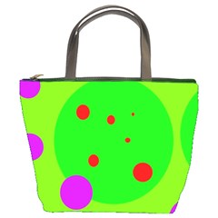 Green And Purple Dots Bucket Bags by Valentinaart