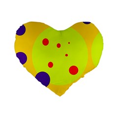 Yellow And Purple Dots Standard 16  Premium Heart Shape Cushions by Valentinaart