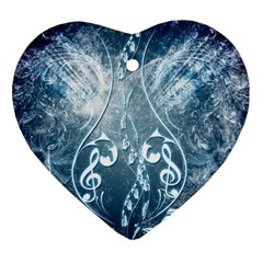 Music, Decorative Clef With Floral Elements In Blue Colors Ornament (heart)  by FantasyWorld7