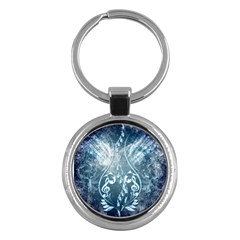Music, Decorative Clef With Floral Elements In Blue Colors Key Chains (round)  by FantasyWorld7