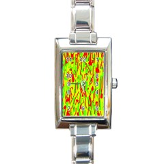Green And Red Pattern Rectangle Italian Charm Watch by Valentinaart
